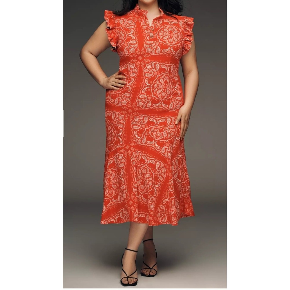 Anthropologie Never Fully Dressed Red Paisley Bandana Midi Dress 18 Boho Western